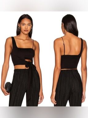 Free People Black Mila Tie Front Festival Ready Stylish Crop Top